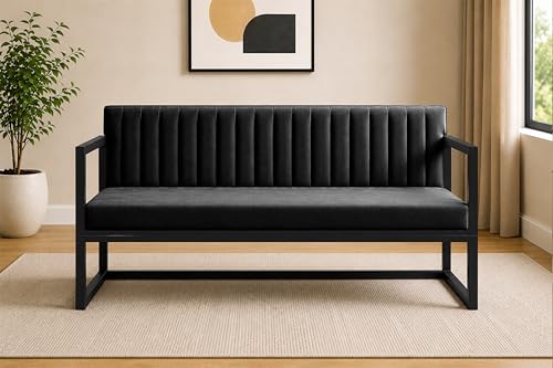 Image of Metal Sofa Cum Bed for Living Room | Modern Industrial Design Metal Frame 3 Seater Sofa Bed for Home, Office & Lounge-Black