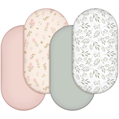 Image of CroBlissful 4 Pack Boho Floral Bassinet Sheets 32 x 16 x 4 Inches Hunting Stretchy Neutral Fitted Sheets Boho Floral Baby Bedding for Standard Bassinet Mattress Gift Set
