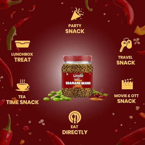Image of Livyor Crunch Roasted Edamame Beans 500g | Peri Peri Flavour | Roasted not fried | Plant based healthy snack | High Protein Snack | Gluten Free | Vegan | High In fibre