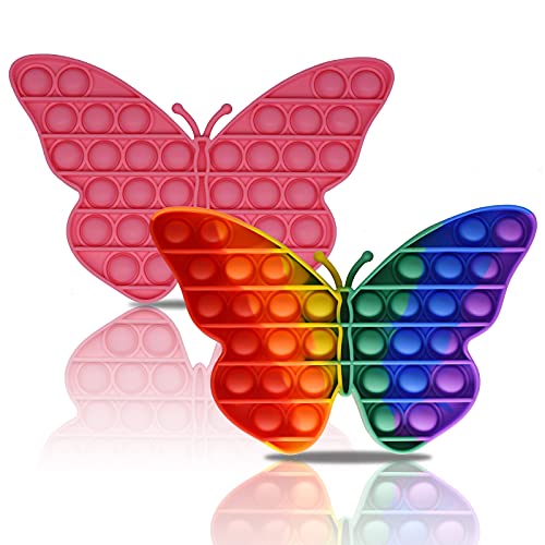 1/2Pcs Silicone Push Fidget Toy,Bubble Sensory Toy,Pop,its Autism Special Needs Stress Reliever Stress Reliever Toy,Playing Emotion Anxiety Relief Tool for Kids Adults (Butterfly-Pink+Rainbow)
