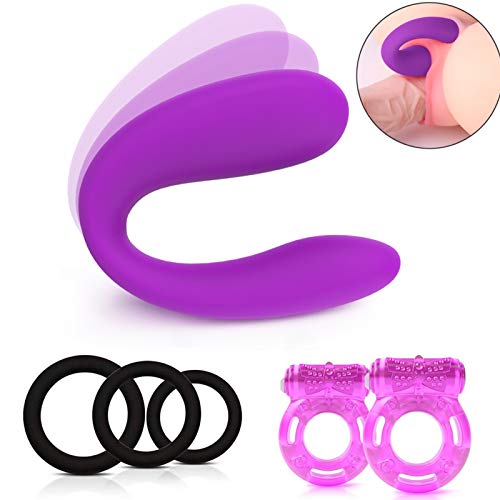 Staright Conjunto com anéis e vibrador de cabeça dupla, de silicone, brinquedo de estimulação para c