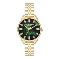 Olivia Burton Women's Art Deco Gold Steel Emerald Green Mother of Pearl & Stone Quartz Watch, OB16DC02, Emerald Green, 30 mm