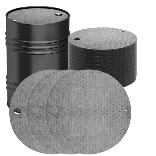 Image of AHIER 20PCS Oil Absorbent Pads, Oil Absorbing Pads for 55 Gallon Drums Barrel 22 inch Diameter Drum Lid Oil Mat with Holes, Gray