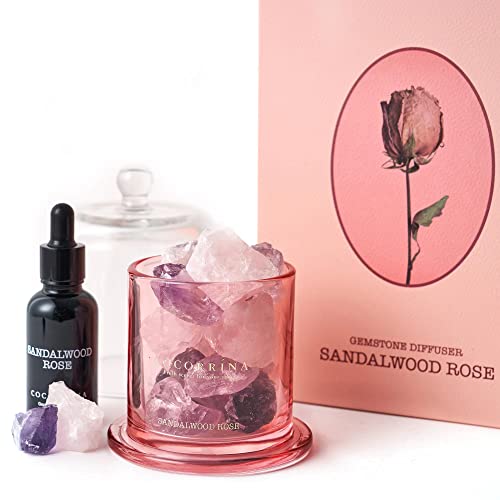 Cocorrína Gemstone Diffuser Gifts For Women - 1 Oz Sandalwood Rose Essential Oil Refill With Gemstone For Stress Relief & Relaxation - Bathroom Shelf Decor Bedroom Home Decor #TOP19