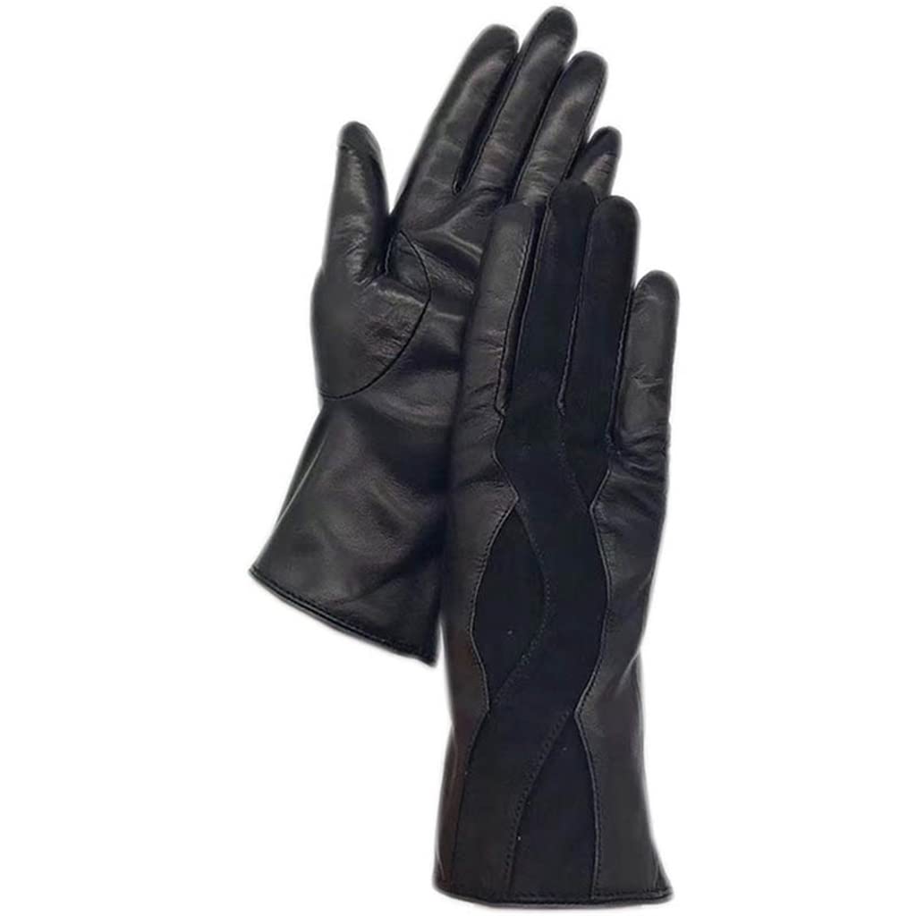 Dicke Winter-Frauen-Handschuhe Schwarz Warmes Fahren Motorrad-Kälteschutz-Leder (Color : A, Size : 7.5)