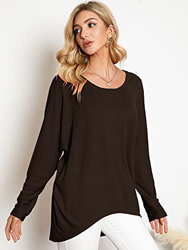 Image of ZANZEA Women's Off The Shoulder Batwing Tops Casual Loose Oversized Tshirts Long Sleeve Fall Pullover Sweater Tops