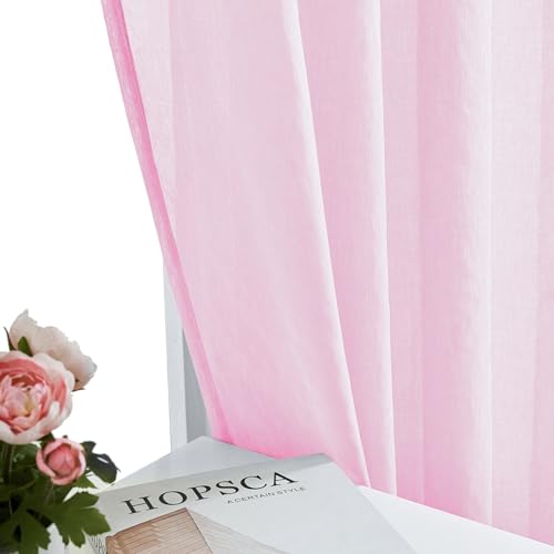 Image of MYSTIC-HOME Sheer Curtains Pink 95 Inches Long, 108 Inch Width Window Treatments Rod Pocket Drapes for Living Room, Bedroom, Semi Extra Wide Sheer Curtains for Patio, Villa, 108 inchx 95 inch, 2 Panels