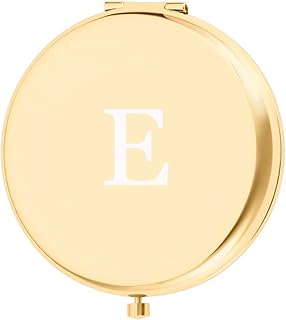 Hobkro Personalized Monogram Mirror, Engraved Rose Gold Initial Letters Mirror, Silver Compact Mirror Engraved with Your Initials, Gift for Friends