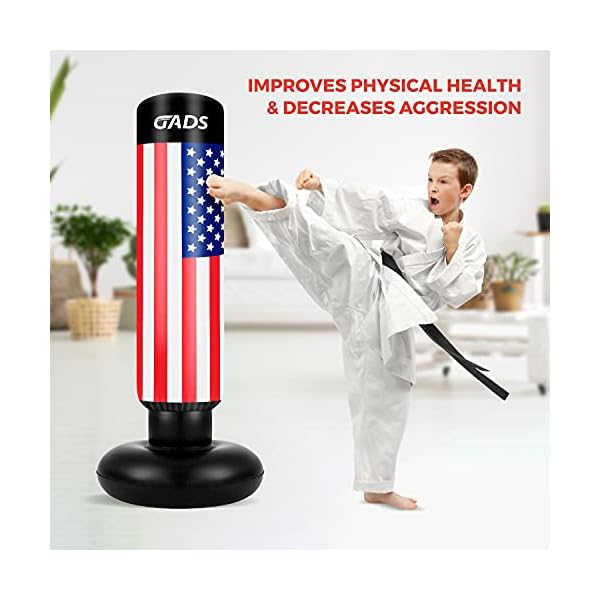 Gads-Punching-Bag-for-Kids-Premium-Inflatable-Bag-for-Immediate-Bounce-Back-62-inches-Free-Standing-Bag-for-Boxing-Kickboxing-Karate-Stress-Relief Kids Karate Punching Bag, Kids Kickboxing Bag, Bounce Back Punching Bag for Kids, Kids Boxing Bag, Punch Pro Punching Bag for Kids, Blow Up Punching Bag for Kids, Karate Punching Bag for Kids