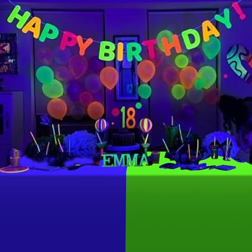Image of 12 Pack Neon Table Cloths Party Decorations, Pink Orange Yellow Green Blue Purple Glow in the Dark Plastic Tablecloth, Disposable Rainbow Table Cover for Glow in Dark Neon Party Supplies Decorations