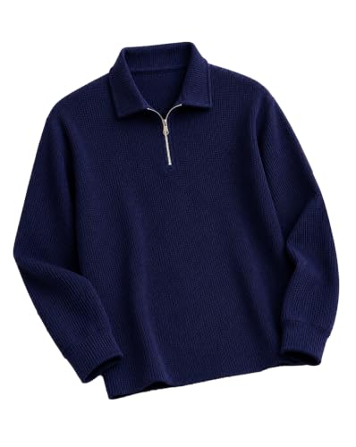 Image of AUSK Men's Waffle Knit Textured Full Sleeve Polo T-Shirt | Cotton Blend Regular Fit Zip Polo Neck Solid Smart Casual T Shirt for Men | Casual Wear, Travel & Weekend Wear Tshirt for Men