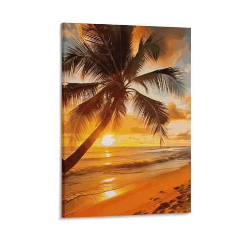 Peinture sur toile de plage tropicale et coucher de soleil pour salon