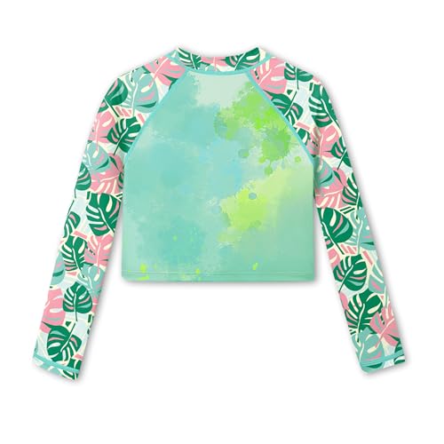 Image of BesserBay Girls Rash Guard UPF 50+ Long Sleeve Mock Neck Crossover Hem Swim Crop Top 4-14 Years