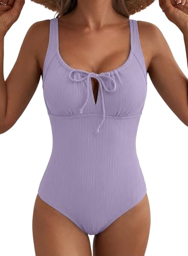 Image of Aleumdr Womens Textured One Piece Swimsuit Tummy Control Bathing Suit Tie Knot Cutout Swimwear