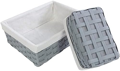Nesting Baskets - 5-Piece Light Grey Wicker Storage Baskets - 2 Small 2 Medium 1 Large