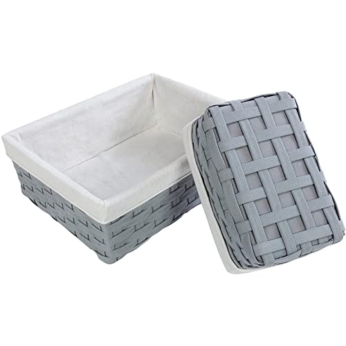 5 Piece Grey Wicker Baskets With Cloth Lining For Storage, Lined Bins For Organizing Closet Shelves (3 Sizes) #TOP7