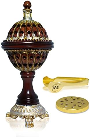 AM Incense Burner Frankincense Resin - Luxury Globe Charcoal Bakhoor Burners for Office & Home Decor (Brown)