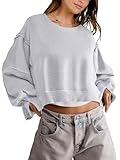 ANRABESS Womens Cropped Sweatshirts Oversized Crewneck Long Sleeve Tops 2025 Fall Winter Loose Pullover Teen Girls Clothes Gray Large