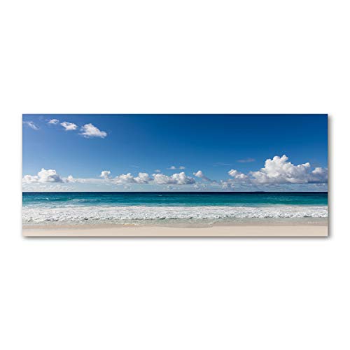 Tulup Impression sur Verre 125x50 cm Image Tableau Photo décorative panoramique pour la Cuisine et Le Salon - Paysage - Plage des Seychelles - Bleu