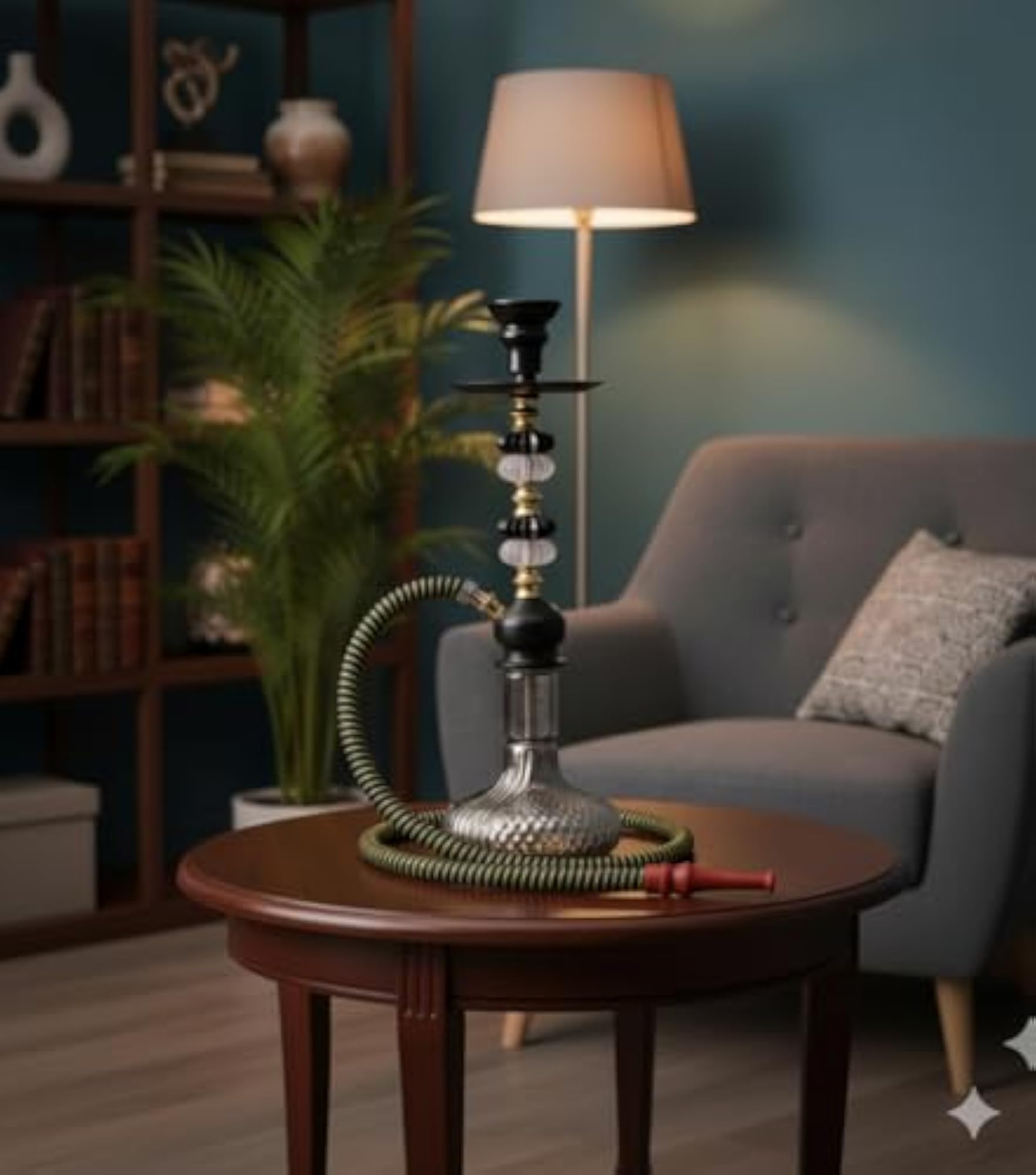 Glass Hookah Pot Black Luster with Ring Stem