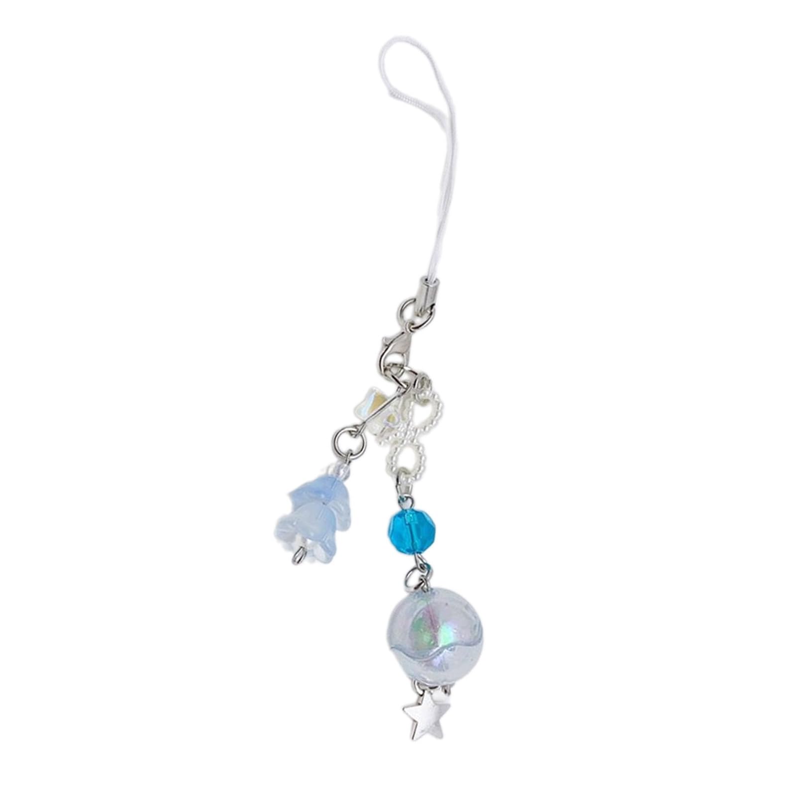 NEWFT Flower Pendant Phone Chain Strap Jellyfish Charm Beaded Keychain Phone Lanyard
