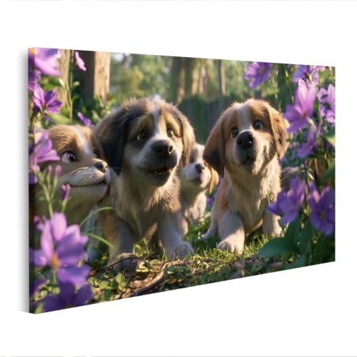 Chiots réchauffants dans le jardin tableau islandburner pour décorer votre salon