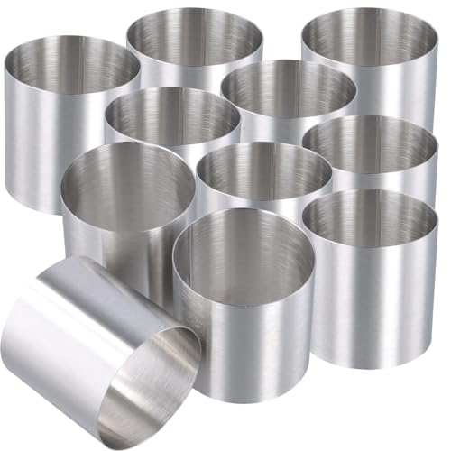 MAKTSAM 10 PCS 2 Inch Stainless Steel Round Mousse Rings, 5cm Non Stick Mini Cheesecake Rings, Small Baking Moulds Pudding Dessert Ring for Mousses, Desserts, Cakes