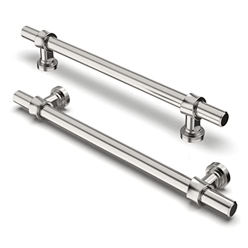 Furniware Pack of 10 Cabinet Handles, 160 mm Borehole Spacing, Used for Bathroom Wardrobe Doors - Brushed Satin Nickel