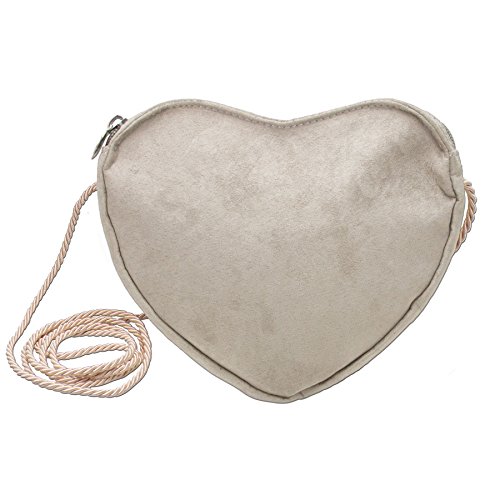 Alpenflüstern Herztasche - Damen Trachtentasche in Herzform, Schultertasche fürs Dirndl, Herz Handtasche zur Tracht, Dirndltasche (taupe-grau) DTA037
