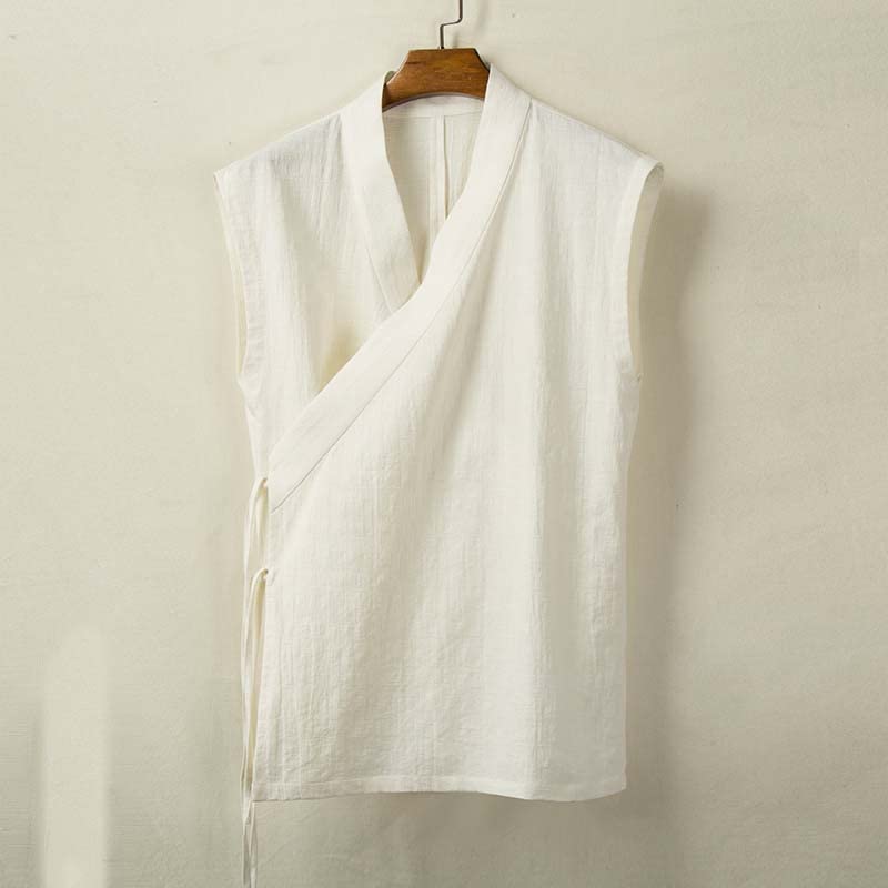 Chaleco cruzado estilo chino tradicional sin mangas de lino 5