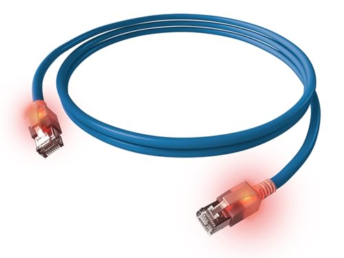 EasyLan DualBoot LED Patchkabel RJ45 S/FTP Kat.6A (Class EA), mit saCon Stecker, LSOH, blau, 1 m