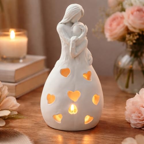 Image of CraftVatika Mother Baby Statue Showpiece with Backlit Tealight Candle Holder, Decorative Showpiece Items for Living Room,Home Decor Items, Mother's Day, Baby Shower Gifts for Mom to be, Birthday Gift
