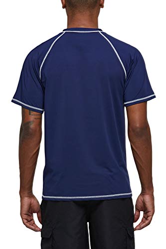 Satankud Men's Upf 50+ Rashguard Swim Tee Short Sleeve Running Shirt Swimwear Swim Hiking Workout Shirts Navy Blue M #TOP2