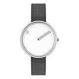 Picto Montre à Quartz Unisexe, boîtier en Acier Inoxydable 30 mm avec Bracelet en Maille en Acier Gris et Cadran Blanc