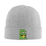 Pepe The Frog Thinking Beanie Hat for Men and Women Winter Warm Hats Knit Slouchy Thick Skull Cap Gray