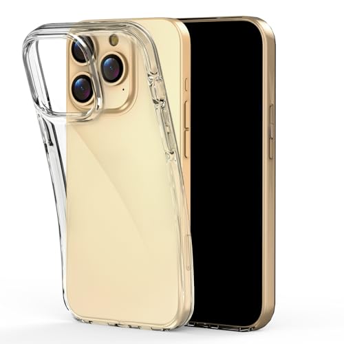 Image of Blue Union 1:1 Simulation Fake Dummy Phone, Looks Like The Real Phone 14 Pro, Display Prop Non-Working Decoy Replica with Transparent Case for Exhibition & Play (Gold)