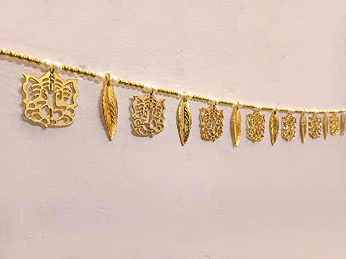 Image of CREYENTES Door Hanging Bandanwar Toran 36 Inch- Home Decor Item For Main Door Handmade Traditional Bandarwal Diwali Decoration Item, Festival,Home Decor, Diwali Festive Decor (Pan), Gold