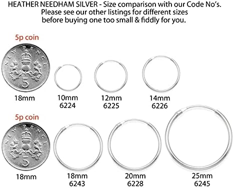 Heather Needham Sterling Silver SINGLE Hoop Earring - Size: 12mm x 1.4mm (1/2 inch). SEE PHOTO IN EAR FOR SIZE Gift Boxed 6225single