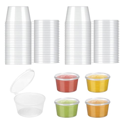 Miayical Lot de 50 Pots Alimentaires Réutilisables 50ml - Récipients en PP avec Couvercle Intégré - Pot à Sauce, Petit Pot Hermétique pour Dips, Épices,...