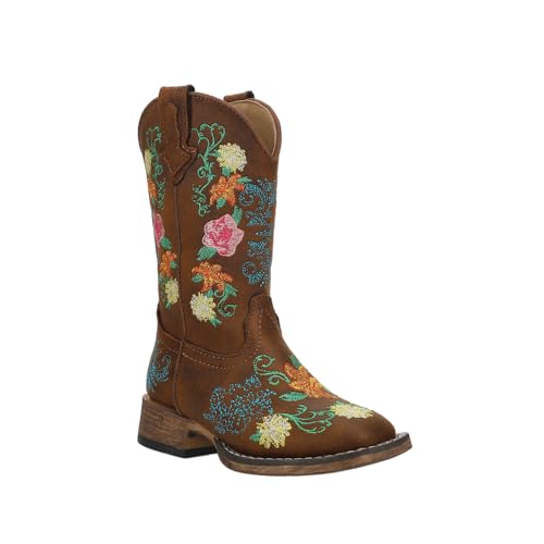 Roper Girls Bailey Floral (Toddler/Little Kid) Western Boot, Tan, 22