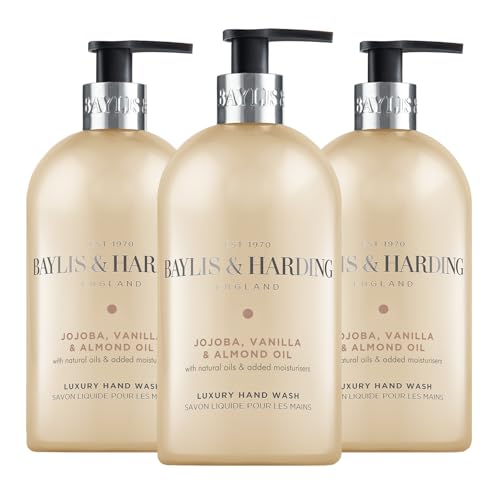 Baylis & Harding Jojoba, Vanilla & Almond Oil Hand Wash, 500 ml (Pack of 3) - Vegan Friendly