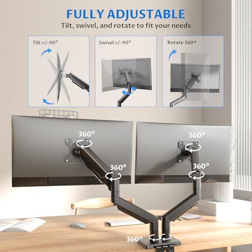 Image of Monitor Arm Mount, Gas Spring Desktop Stand, 13-32 Inch Screen Support, 8kg Capacity Vesa 100x100mm (Dual Monitor)