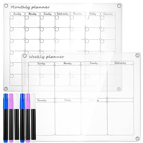 Operitacx 2pcs Clear Magnetic Planning Whiteboard for Wall Monthly Weekly Organizer Boards Easy to Clean Versatile Memo Board for Home Office for Kitchen Use