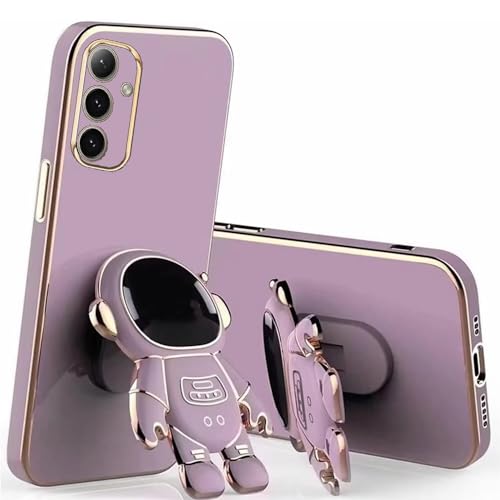 Nadoli pour Samsung Galaxy A35 5G Astronaute Invisible Béquille Coque,Ultra Mince Placage Astronaute Pliant Supporter Antichocs Silicone Flexible Coque Housse Étui de Potection