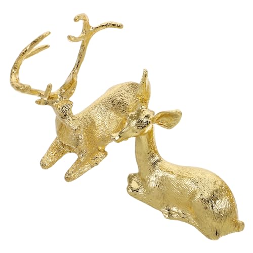 CLISPEED Estatuas De Reno Mini Modernas para Decoración, Figuras Metálicas Ligeras Pareja, Color Variado, Detalle Realista, para Sala De Estar y Entrada, 2 Piezas