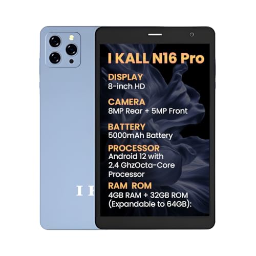 Image of IKALL N16 Pro Smart Tablet - 8 Inch HD Display, Octa Core Processor, 4GB RAM + 32GB ROM, Android 12, 4G Voice Calling, Long-Lasting 5000mAh Battery (Blue)
