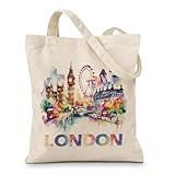 Geondos London Cityscape Tote Bag, Europe Travel Souvenirs Tote Bags, Reusable Grocery Bags, Shoulder Bag for Casual Vacation Shopping Work, Aesthetic Canvas Totes for Women
