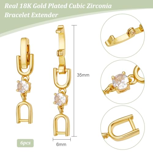 Beebeecraft 1 Box 6pcs Bracelet Extender Clasps 18K Gold Plated Cubic Zirconia Crystal Fold Over Extension Clasps for DIY Jewellery Necklace Crafts Making - Image 2