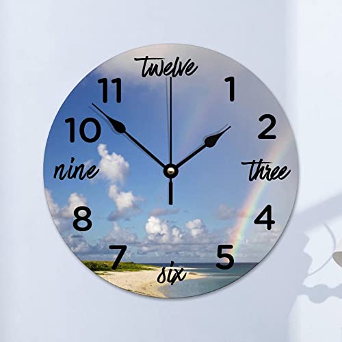 Horloge murale silencieuse sans tic-tac plage arc-en-ciel à piles 38 cm - 2
