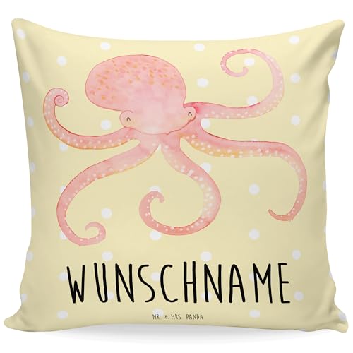 Mr. & Mrs. Panda Personalisiertes Kissen Tintenfisch - Personalisierte Geschenke, Meer, Krake, Name, Meerestier, Wasser, Wunschname, Personalisiert,...